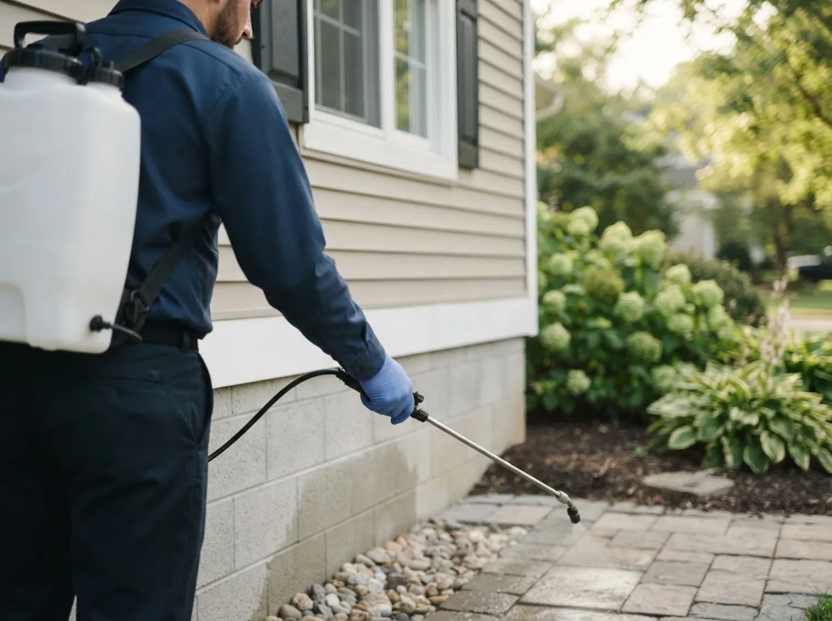 Pest control technician inspecting a home in Passadumkeag, ME